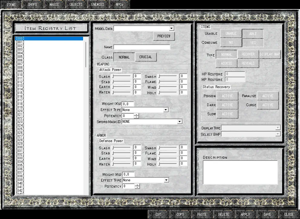 Screenshot of the Parameter Editor